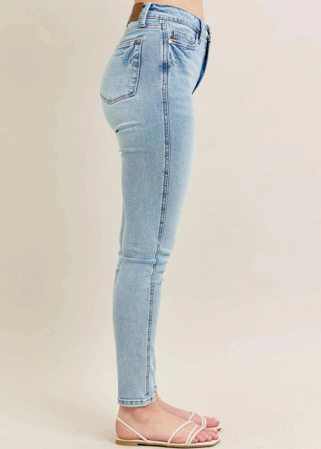 Judy Blue Mid Rise Tummy Control Vintage Wash Skinny Denim Jeans 88980 - Sleekdenim.com