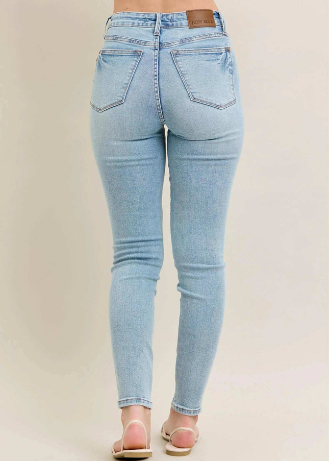 Judy Blue Mid Rise Tummy Control Vintage Wash Skinny Denim Jeans 88980 - Sleekdenim.com