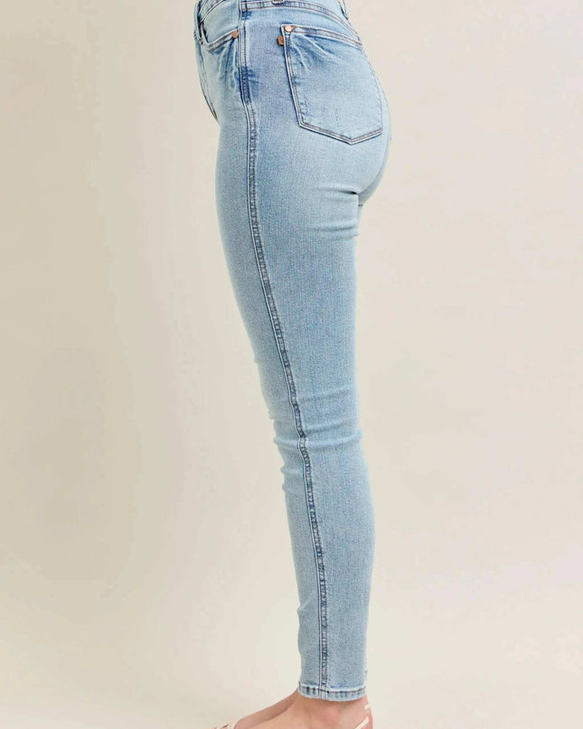 Judy Blue Mid Rise Tummy Control Vintage Wash Skinny Denim Jeans 88980 - Sleekdenim.com