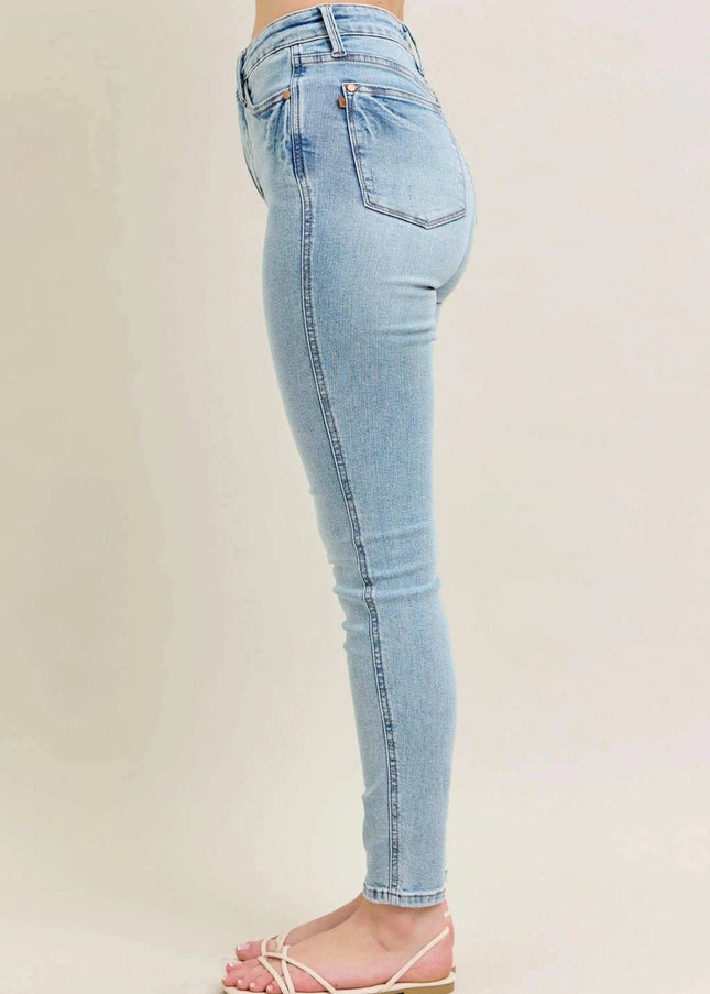 Judy Blue Mid Rise Tummy Control Vintage Wash Skinny Denim Jeans 88980 - Sleekdenim.com