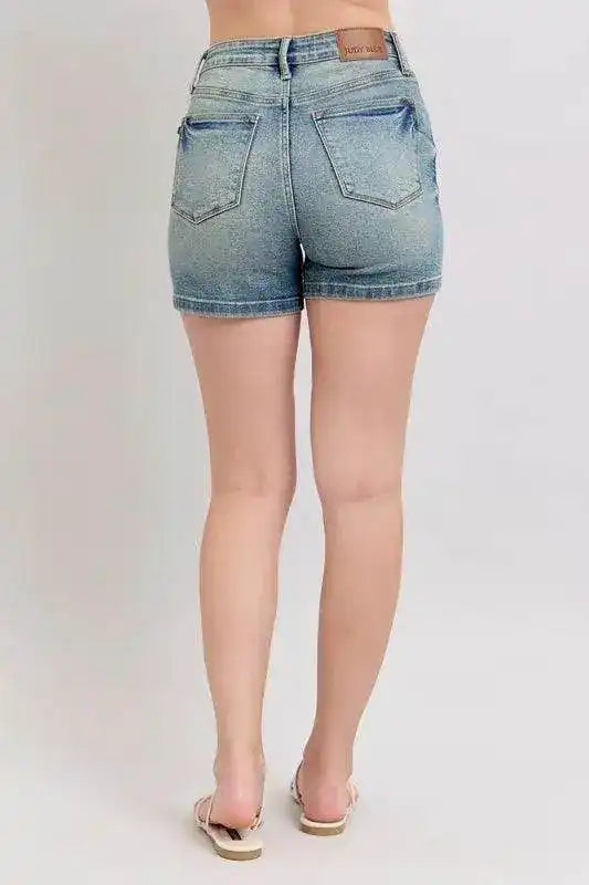 Judy Blue Mid Rise V-Front Vintage Wash Shorts 150309 - Sleekdenim.com