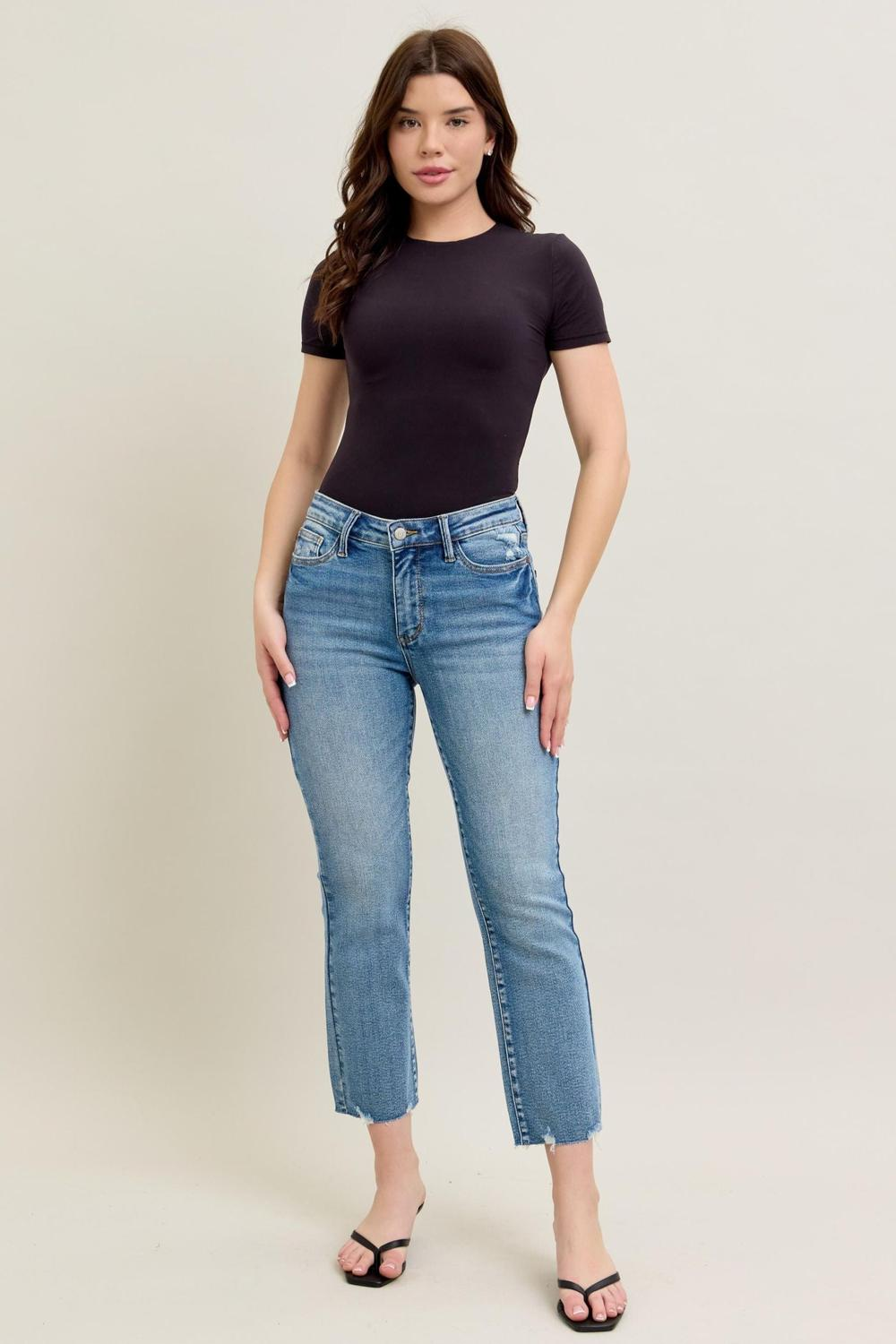 Judy Blue Mid Rise Vintage Wash Destroy Hem Kick Flare Jeans 88979