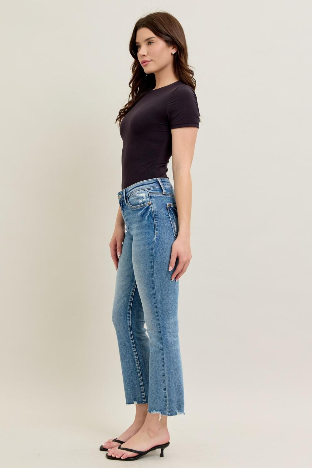 Judy Blue Mid Rise Vintage Wash Destroy Hem Kick Flare Jeans 88979