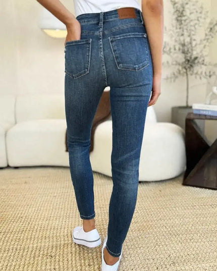 Judy Blue Mid Waist Distressed Slim Jeans 88798 - Sleekdenim.com