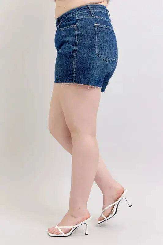 Judy Blue Plus Size High Waist Criss-Cross Waistband Denim Shorts 150349 - Sleekdenim.com