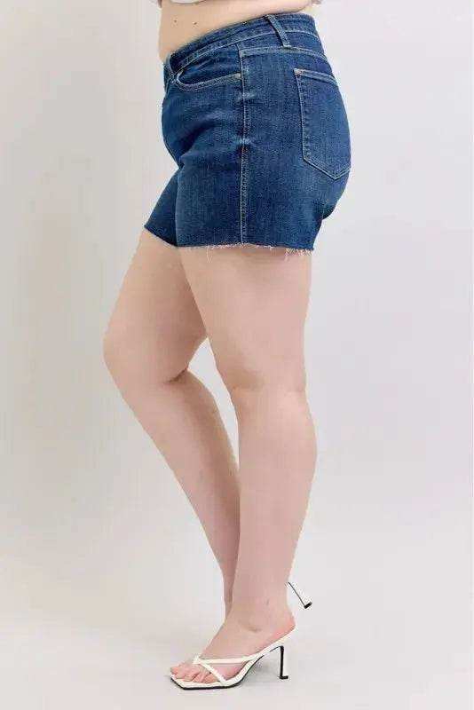 Judy Blue Plus Size High Waist Criss-Cross Waistband Denim Shorts 150349 - Sleekdenim.com