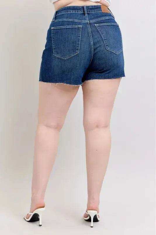 Judy Blue Plus Size High Waist Criss-Cross Waistband Denim Shorts 150349 - Sleekdenim.com