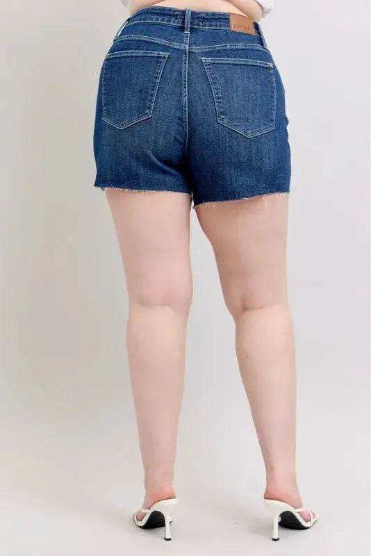 Judy Blue Plus Size High Waist Criss-Cross Waistband Denim Shorts 150349 - Sleekdenim.com