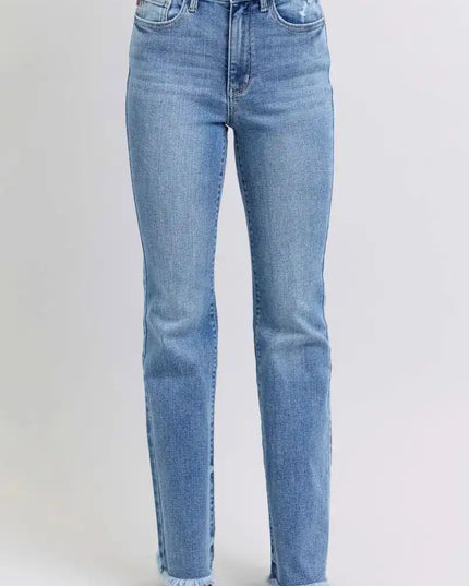 Judy Blue Raw Hem High Rise Bootcut Jeans 82486 - Sleekdenim.com