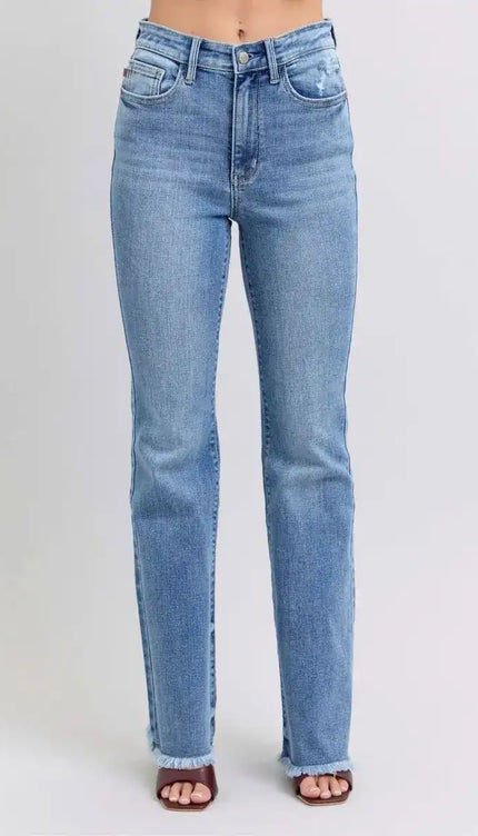 Judy Blue High Waist Fray Hem Bootcut Denim Jeans 82486 - Sleekdenim.com