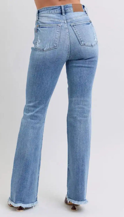 Judy Blue High Waist Fray Hem Bootcut Denim Jeans 82486 - Sleekdenim.com