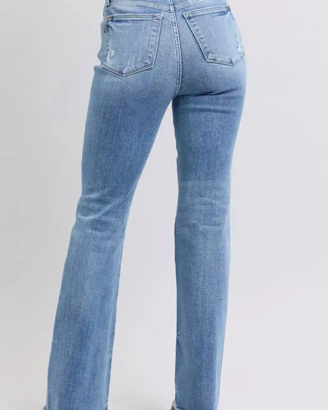 Judy Blue Raw Hem High Rise Bootcut Jeans 82486 - Sleekdenim.com
