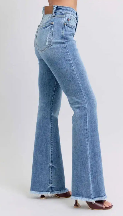 Judy Blue High Waist Fray Hem Bootcut Denim Jeans 82486 - Sleekdenim.com