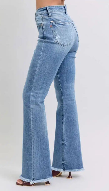 Judy Blue High Waist Fray Hem Bootcut Denim Jeans 82486 - Sleekdenim.com
