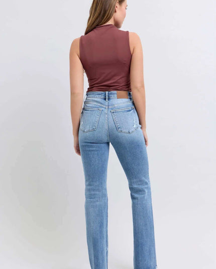 Judy Blue Raw Hem High Rise Bootcut Jeans 82486 - Sleekdenim.com