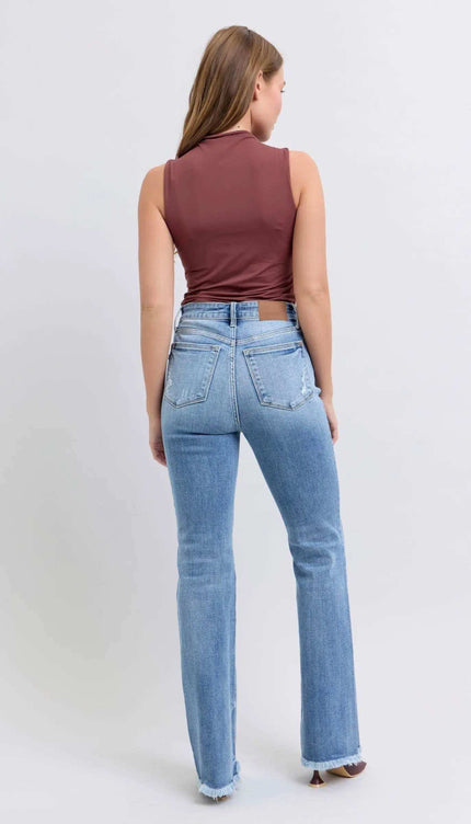 Judy Blue High Waist Fray Hem Bootcut Denim Jeans 82486 - Sleekdenim.com