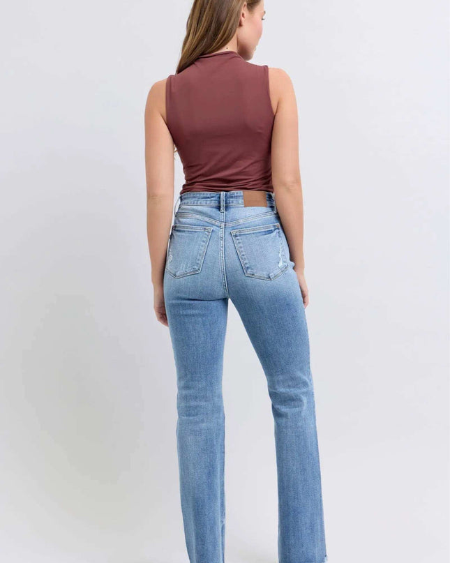 Judy Blue Raw Hem High Rise Bootcut Jeans 82486 - Sleekdenim.com