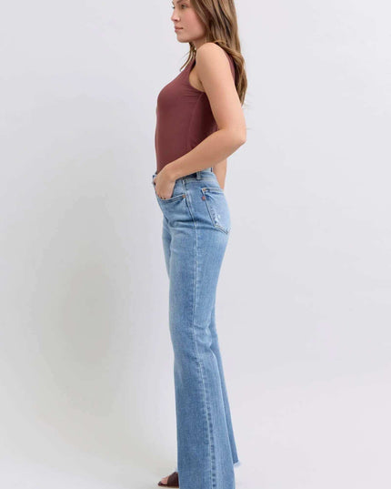 Judy Blue Raw Hem High Rise Bootcut Jeans 82486 - Sleekdenim.com