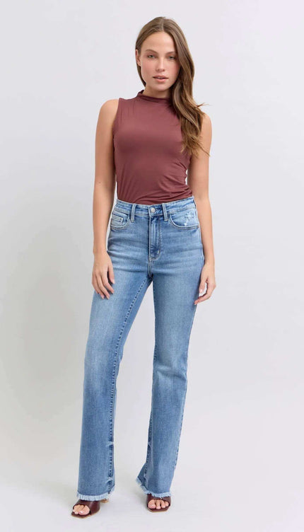Judy Blue High Waist Fray Hem Bootcut Denim Jeans 82486 - Sleekdenim.com