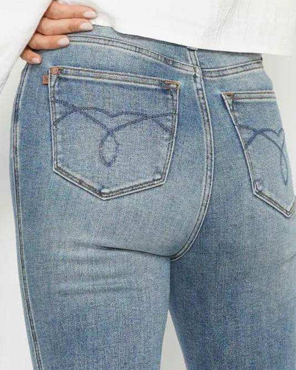 Judy Blue High Waist Tummy Control Back Pocket Embroidery Bootcut Denim Jeans 88783 - 3 Inseam Options: Short, Regular, Long - Sleekdenim.com