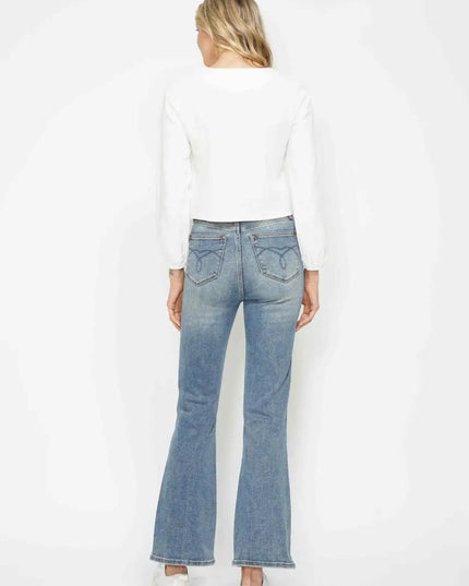 Judy Blue High Waist Tummy Control Back Pocket Embroidery Bootcut Denim Jeans 88783 - 3 Inseam Options: Short, Regular, Long - Sleekdenim.com