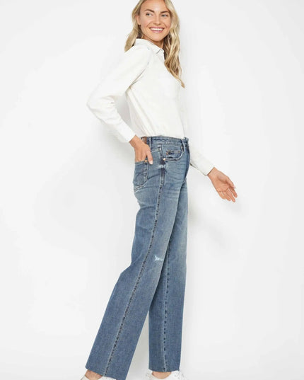 Judy Blue High Waist Raw Hem Straight Jeans for Women 88848