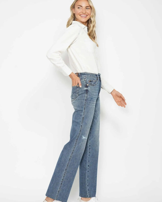 Judy Blue High Waist Raw Hem Straight Jeans for Women 88848