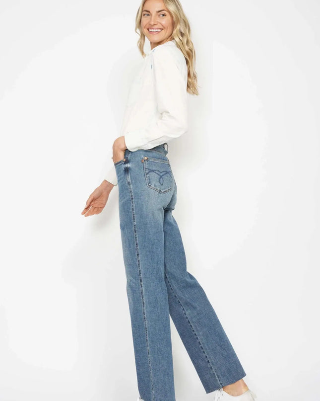 Judy Blue High Waist Raw Hem Straight Jeans for Women 88848