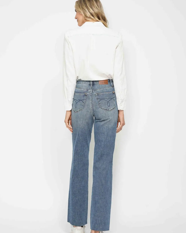 Judy Blue High Waist Raw Hem Straight Jeans for Women 88848