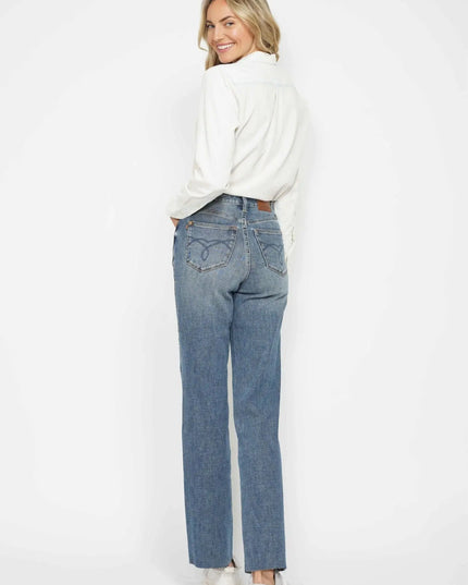Judy Blue High Waist Raw Hem Straight Jeans for Women 88848