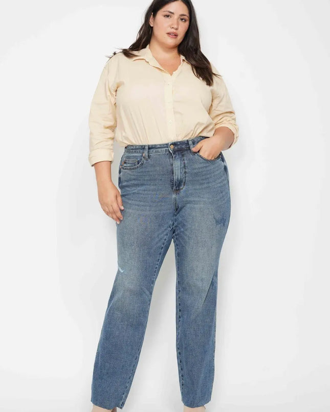 Judy Blue High Waist Raw Hem Straight Jeans for Women 88848