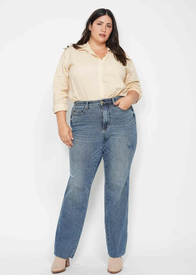 Judy Blue High Waist Raw Hem Straight Jeans for Women 88848