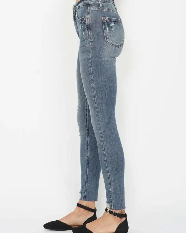 Judy Blue Tummy Control Vintage Wash Hem Destroy Skinny Jeans 88769 - Sleekdenim.com