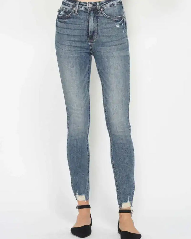 Judy Blue Tummy Control Vintage Wash Hem Destroy Skinny Jeans 88769 - Sleekdenim.com