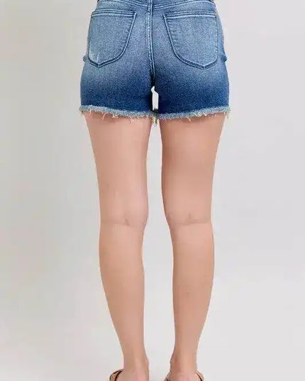 Judy Blue V-Front Denim Shorts with Shield Pockets 15292 - Sleekdenim.com