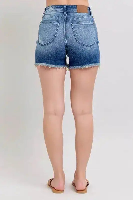 Judy Blue V-Front Denim Shorts with Shield Pockets 15292 - Sleekdenim.com