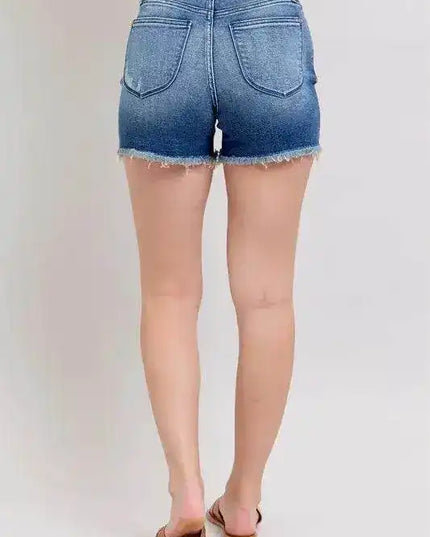 Judy Blue V-Front Denim Shorts with Shield Pockets 15292 - Sleekdenim.com