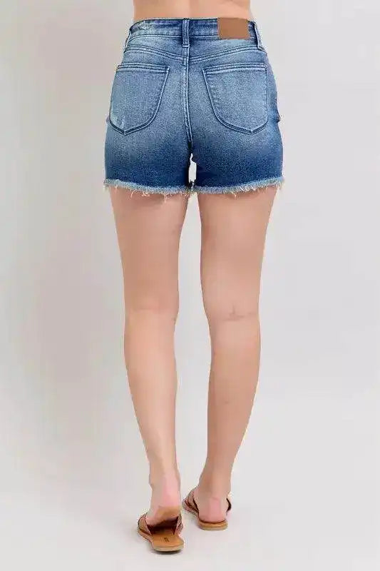 Judy Blue V-Front Denim Shorts with Shield Pockets 15292 - Sleekdenim.com