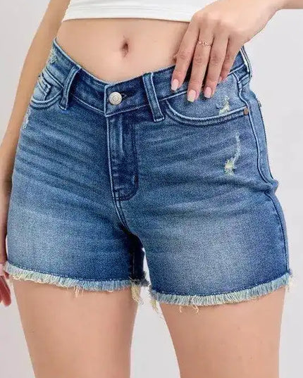 Judy Blue V-Front Denim Shorts with Shield Pockets 15292 - Sleekdenim.com