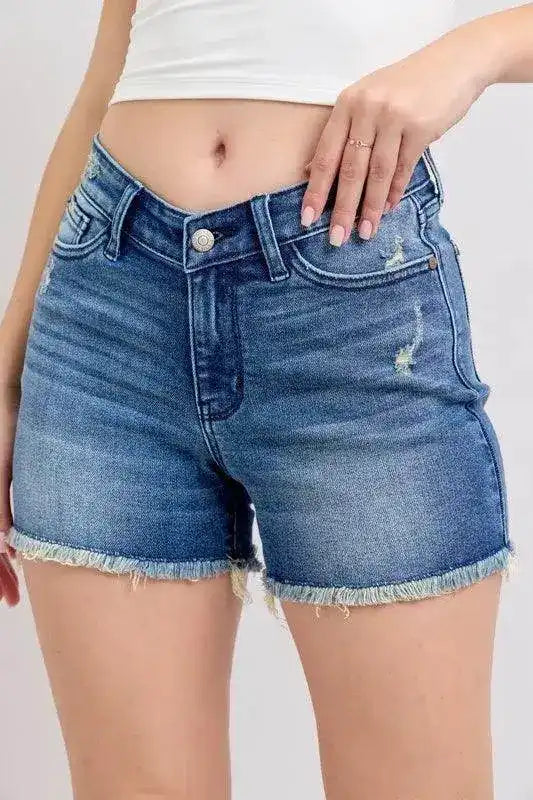 Judy Blue V-Front Denim Shorts with Shield Pockets 15292 - Sleekdenim.com