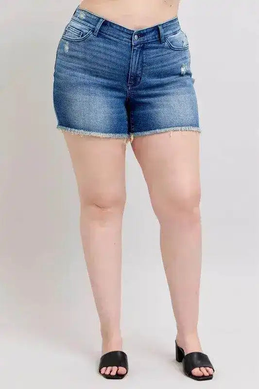 Judy Blue V-Front Denim Shorts with Shield Pockets 15292 - Sleekdenim.com
