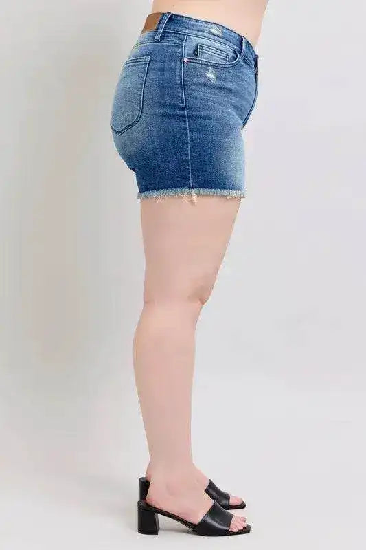 Judy Blue V-Front Denim Shorts with Shield Pockets 15292 - Sleekdenim.com