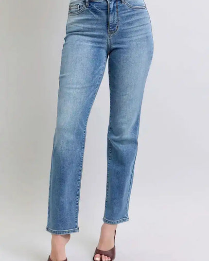 Judy Blue High Rise Vintage Wash Thermal Straight Denim Jeans 82632 - Sleekdenim.com