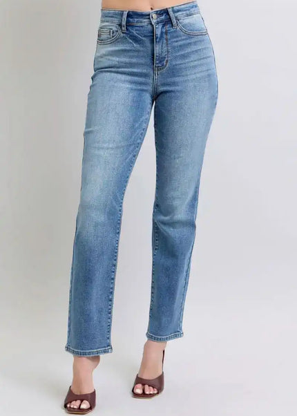 Judy Blue High Rise Vintage Wash Thermal Straight Denim Jeans 82632 - Sleekdenim.com