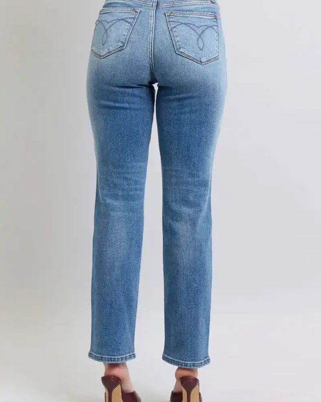 Judy Blue High Rise Vintage Wash Thermal Straight Denim Jeans 82632 - Sleekdenim.com