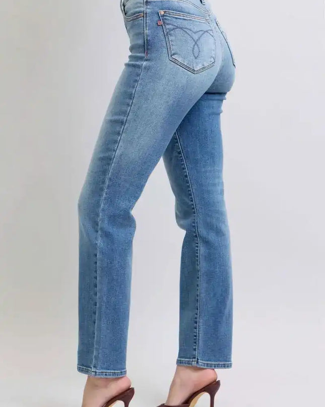 Judy Blue High Rise Vintage Wash Thermal Straight Denim Jeans 82632 - Sleekdenim.com