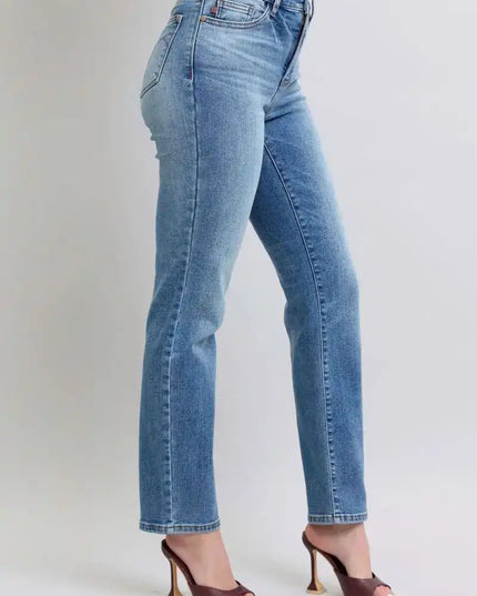 Judy Blue High Rise Vintage Wash Thermal Straight Denim Jeans 82632 - Sleekdenim.com