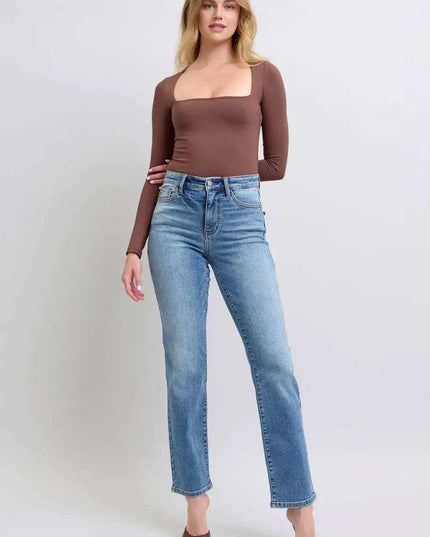 Judy Blue High Rise Vintage Wash Thermal Straight Denim Jeans 82632 - Sleekdenim.com