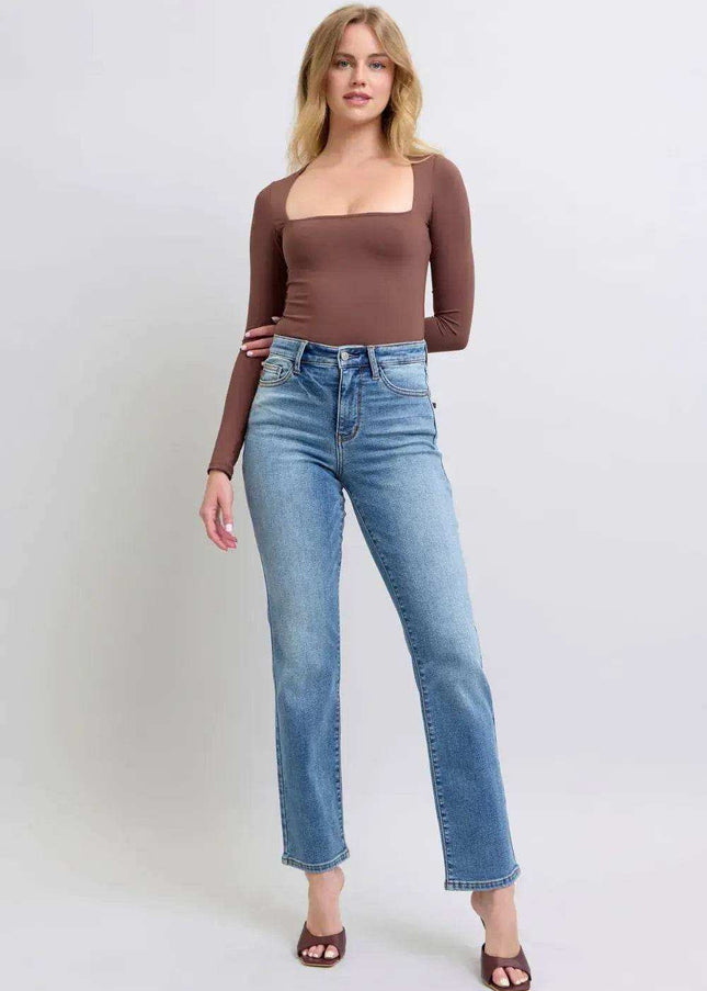 Judy Blue High Rise Vintage Wash Thermal Straight Denim Jeans 82632 - Sleekdenim.com