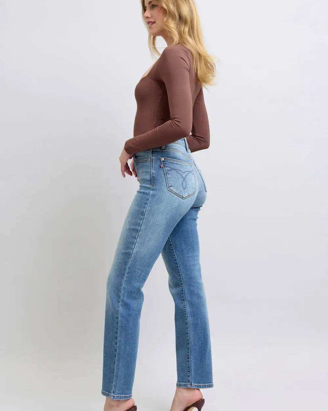 Judy Blue High Rise Vintage Wash Thermal Straight Denim Jeans 82632 - Sleekdenim.com